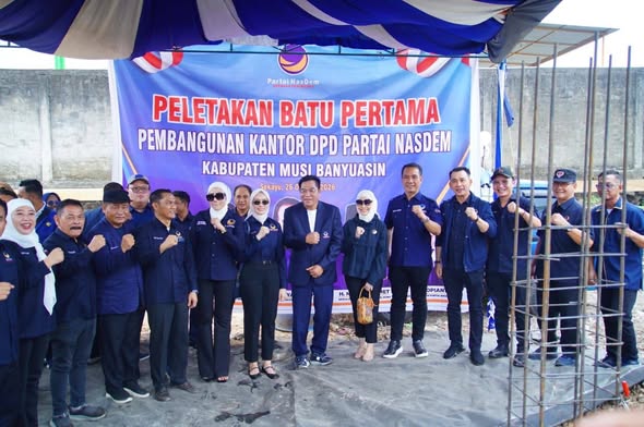 Bupati Toha Letakkan Batu Pertama Pembangunan Kantor DPD NasDem Muba